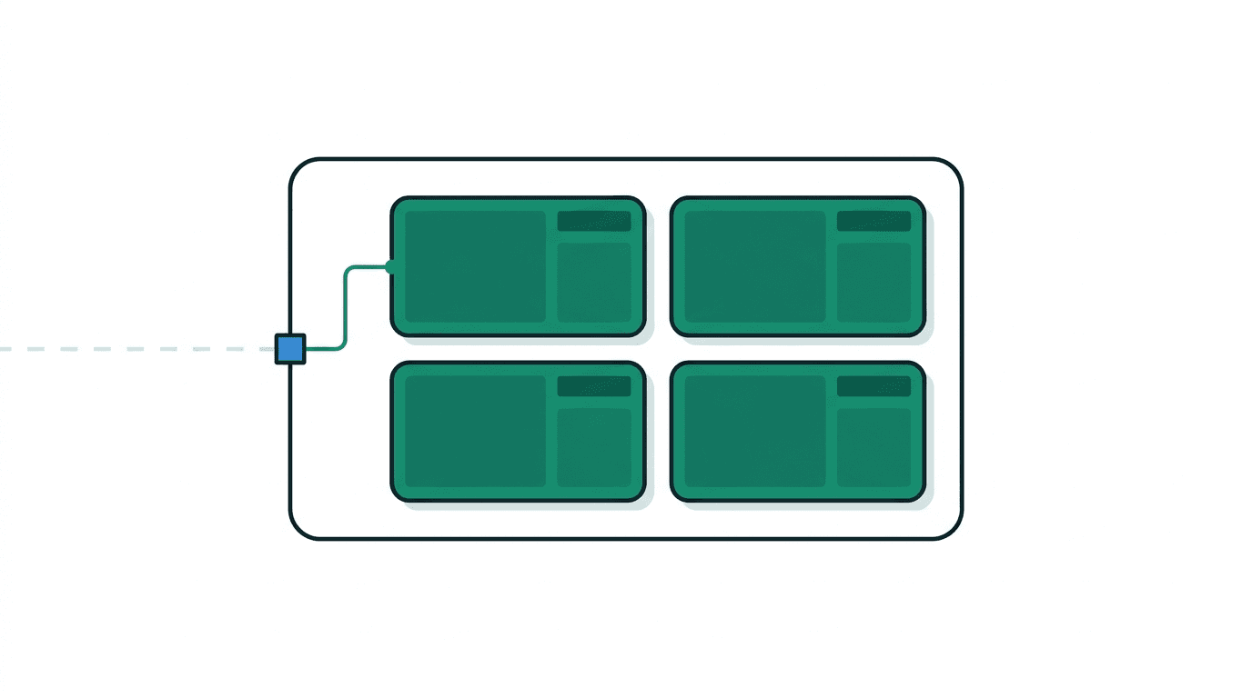 A signal arriving as a broken line outside the app shell and becoming continuous as it crosses the boundary into the embedded services